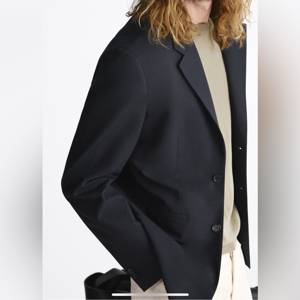 Zara Men Basic Blazer - Navy Blue Small - image 3